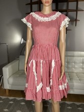 Vintage 60's Red Gingham Lace Square Dance Prairie Circle Dress