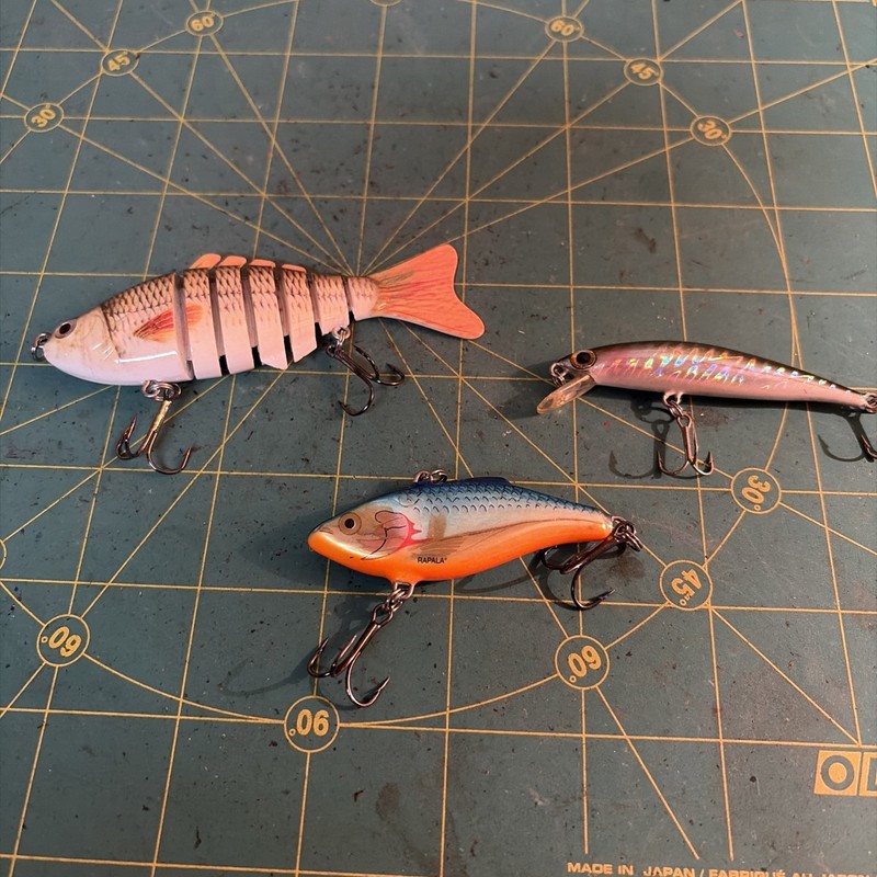 3 Vintage Fishing Lures From Clean Estate, 1 Rapala From Ireland, 1 Articulated