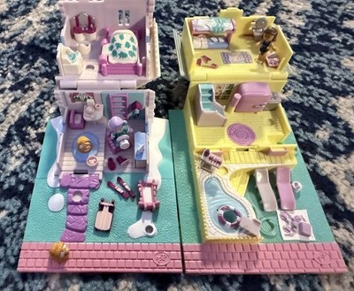 Vintage 1993 Polly Pocket Ski Lodge And Summer House With 4 Figures