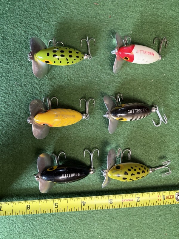 Arbogast Jitterbugs, One New In Box, six loose.