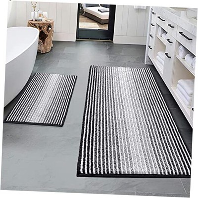  Bathroom Rugs and Mats Sets, 2 Piece Thick 20'' x 47'' Plus 16'' x 24'' Black