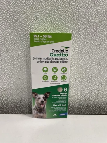Credelio Quattro Chewable Tablets For Dogs 25.1-50lbs 6-In-1 Parasite Protection