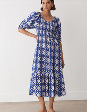 Finery London Size S/M  Dress Rosie Midi Blue Ikat Dress Small / Medium New bxr