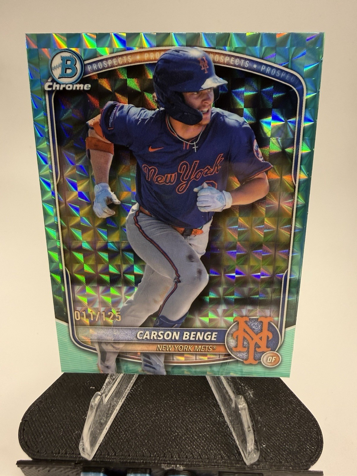 2025 Bowman Draft Carson Benge Chrome Aqua Geometric Refractor #/125 Mets