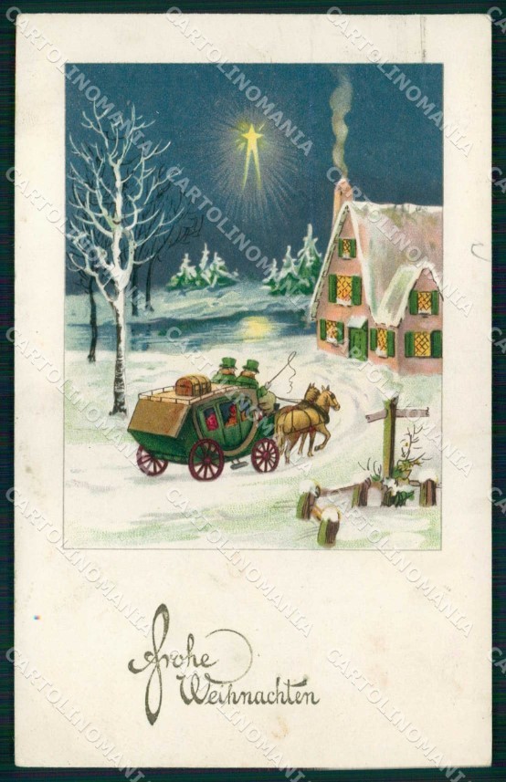 Augurale Buon Natale Carrozza Cavallo Cavallo Cavallo Natale cartolina KF6478