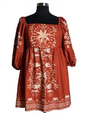 Tropical style floral Boho chic short dress square neckline, long puff sleeves
