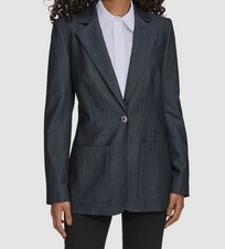 Calvin Klein Women's Blue One-Button Notched-Collar Blazer Jacket Size 8