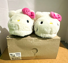 Hello Kitty Women  s Plush Slip-On Slippers White/Pink Bow Closed Toe Size 7-8