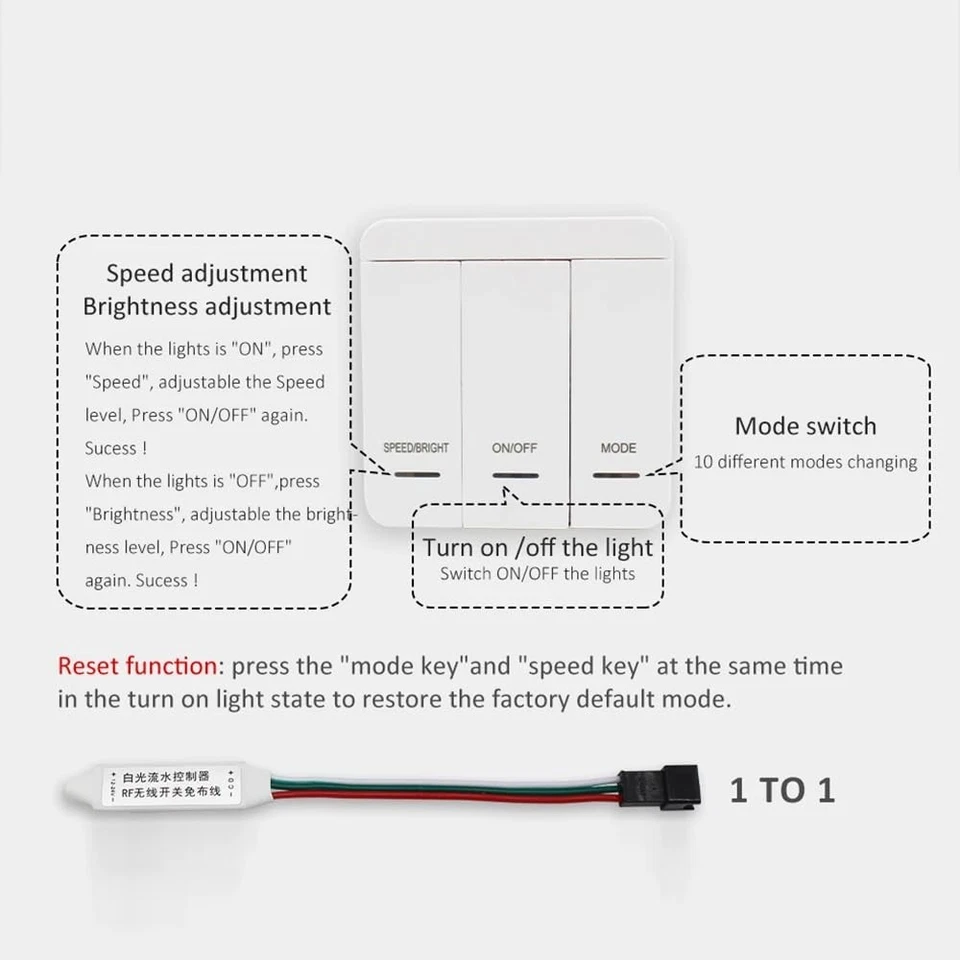 DC5-24V WS2811 Flowing LED Light Strip Controller Panel 3Key RF Button witch - Image 4 of 4