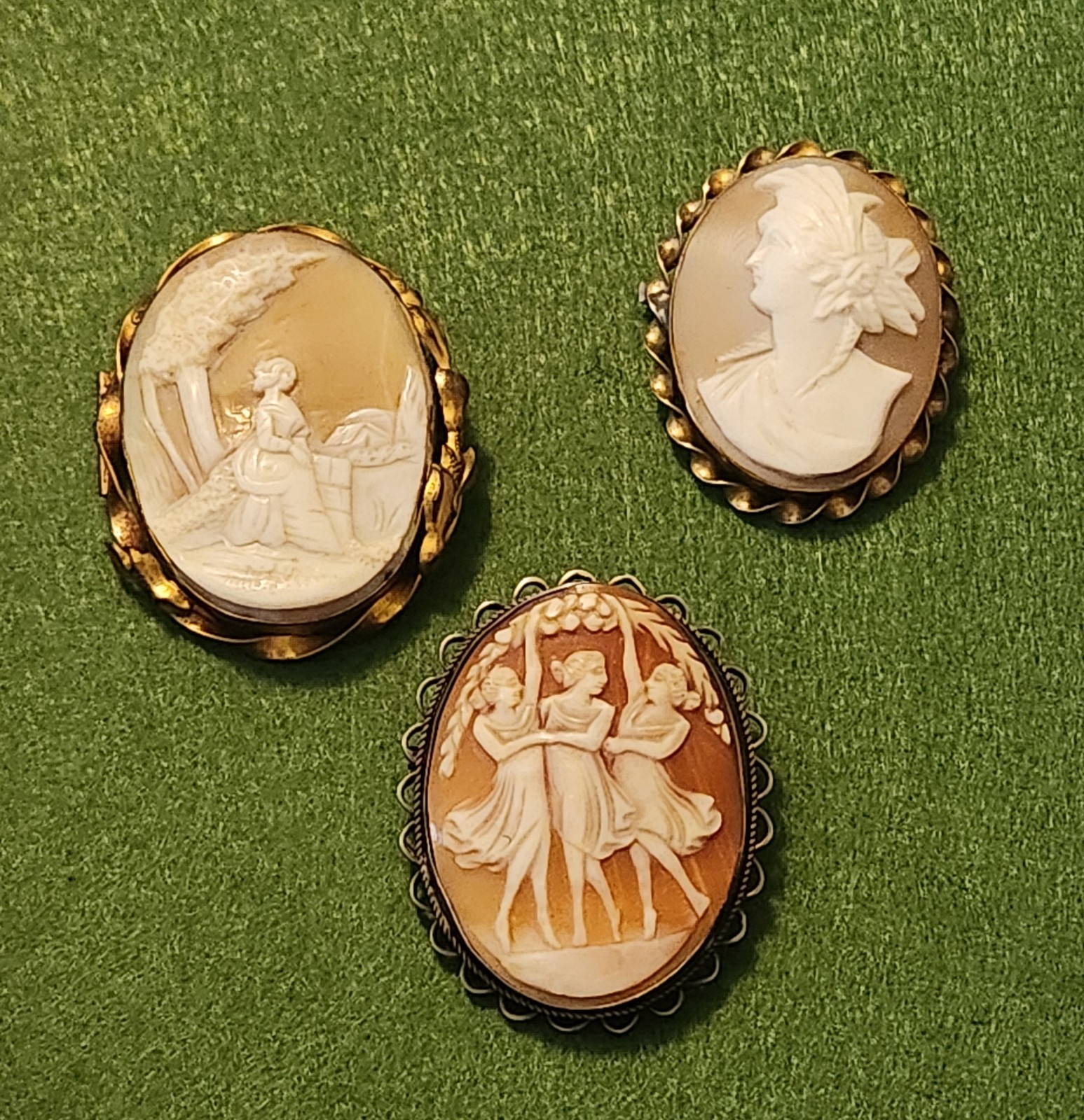 Victorian Era Antique Cameo Brooch Set of 3 Rare Collectible Jewelry