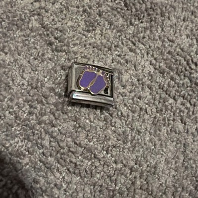 Neu lila Fußabdruck Silber italienischer Charm passt 9mm klassischem Armband