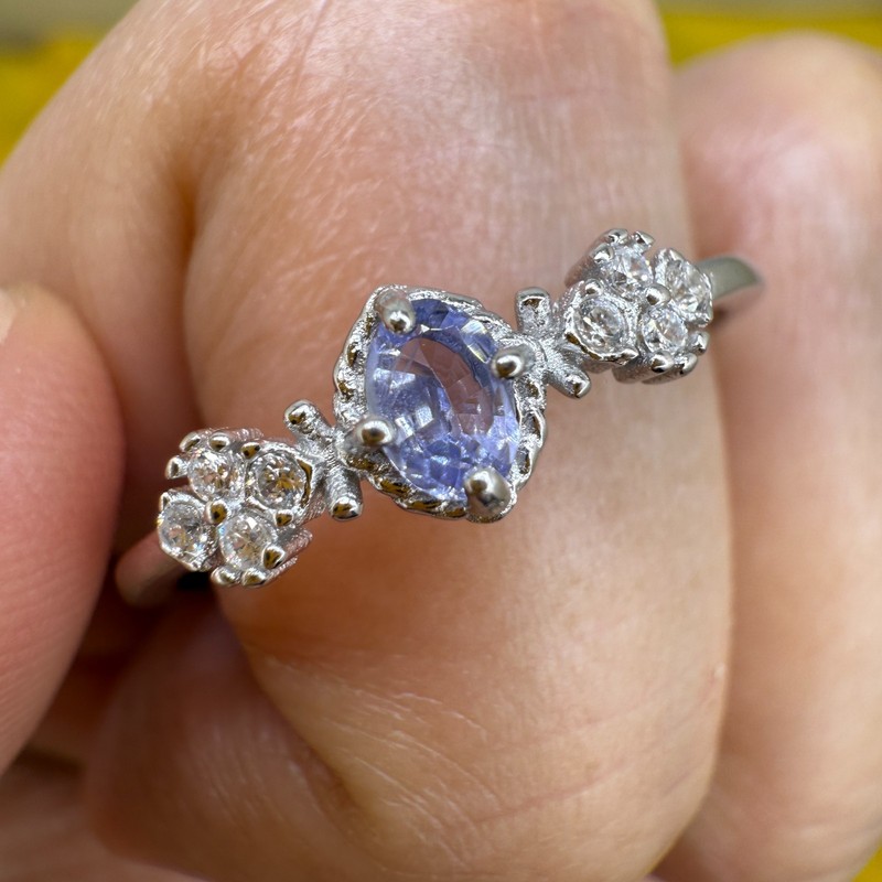 925 Sterling Silver Ring 5x3mm Natural Marquise Tanzanite Gemstone Zircon Cute
