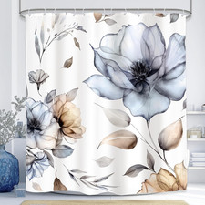 Blue Brown Floral Shower Curtain Extra Long Abstract Bathroom Curtain Set  Peon