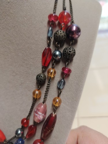 AVON SP Colorful 3 Strand Glass/Acrylic/Metal Beaded Necklace Bronze Tone Flower - Picture 17 of 17