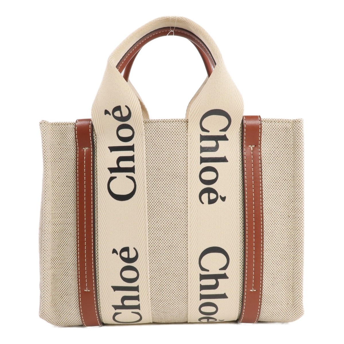 Chloe Woody Small Tote Bag Handbag Canvas Brown Beige | eBay