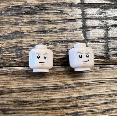 Lego Lot Of 2 Light Nougat Head Double Sided Face Raised Eyebrow Grin New 4455