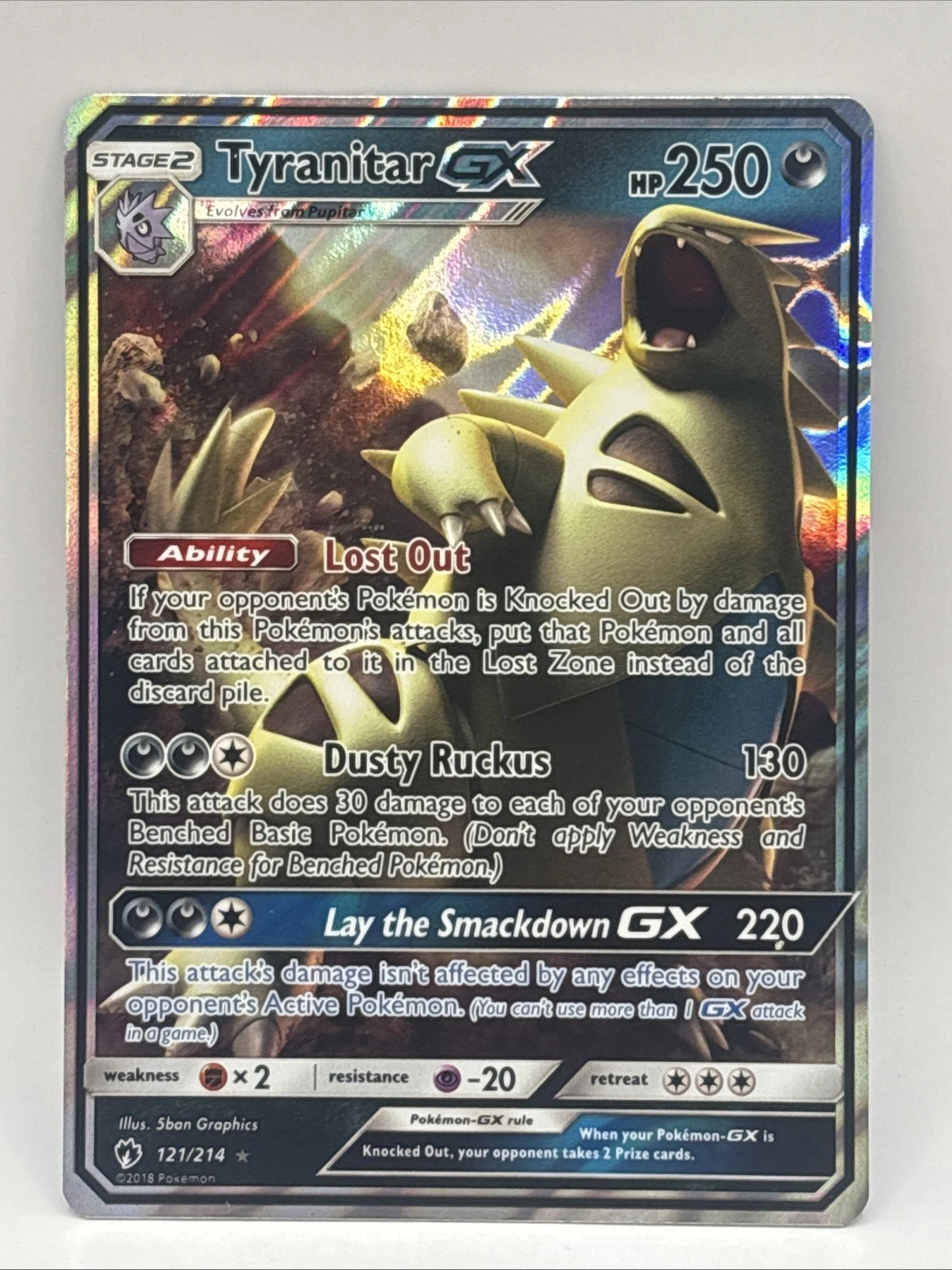 2018 Pokémon Tyranitar GX Sun & Moon Lost Thunder 121/214 Ultra Rare Holo LP