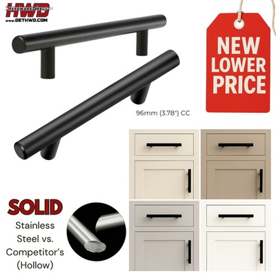 #ad 6quot; Cabinet Handle Pulls Modern Black T Bar Kitchen Drawer Hardware 3.78quot;cc SOLID $1.99