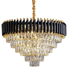 Elegant Black and Gold Crystal Chandelier Light Fixture | Modern Ceiling Mounted