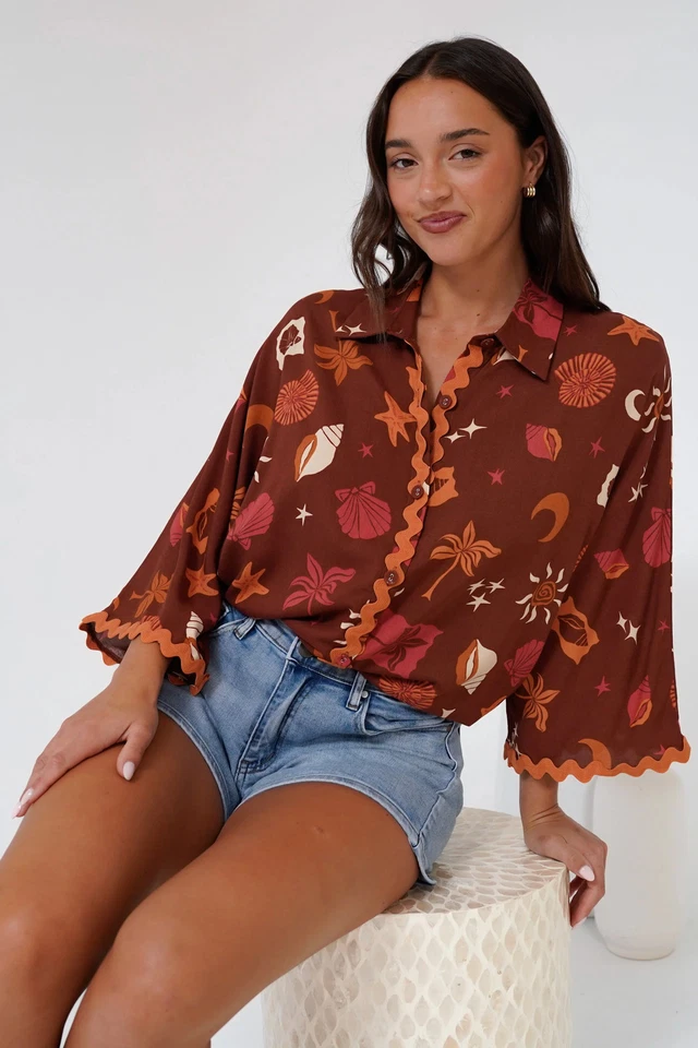 Raya Shirt - Oversized Button Down in Flintsone Print - image 4 of 4