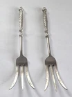 2 Antique GORHAM Sterling Silver H 824 3-Tine LEMON Condiment Fork CRISS CROSS