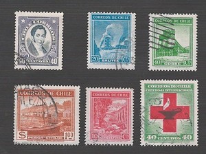 Chile 1921 to 1944 --- Scott 145, 201, 293, 205, 217, 238 - Used