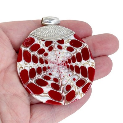 Vintage Sterling Silver 925 6cm Red Spider Shell and Resin Pendant