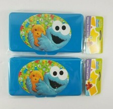 NEW x2 Sesame Street Beginnings Cookie Monster Wipes Plastic Travel Case Blue