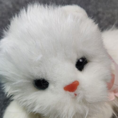 Vintage Ty Classic Angel Cat White Kitty Cat Stuffed Plush Ribbon Bow Toy 1995 - Picture 2 of 11