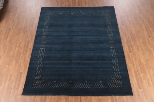 Artisan-crafted Navy Blue Gabbeh Rug Wool Handmade Carpet 8x10 for Living Room - Picture 2 of 13