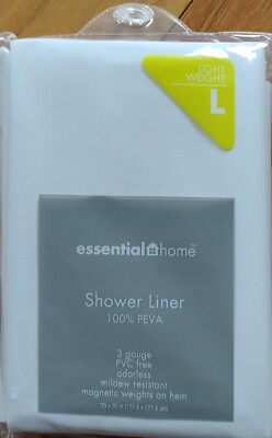New Essential Home 70x70" White 100% PEVA 3 Gauge Light Weight Shower ...