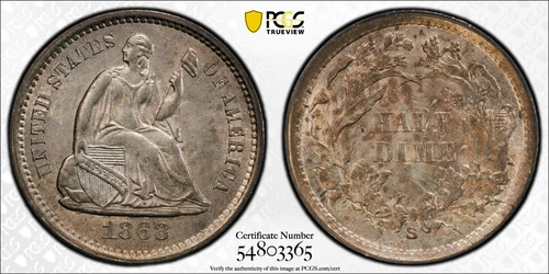 1868 S PCGS MS63 Liberty Seated Half Dime