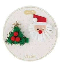 NEW Mud Pie Kids Girls Christmas Hair Clips, Pom Tree  Ribbon Santa, Set of 2