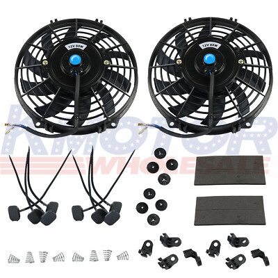 Universal 2 Sets 9'' inch 12V Slim Fan Push Pull Electric Radiator Cooling Mount