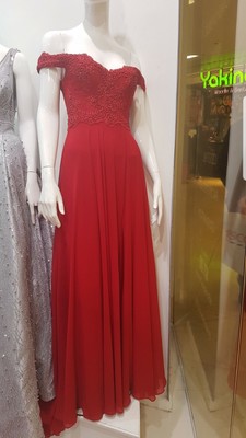 bardot style prom dress