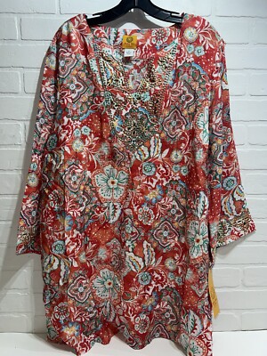 NWT! Ruby Rd Red Floral Print Long Sleeve Blouse Top Size 1X