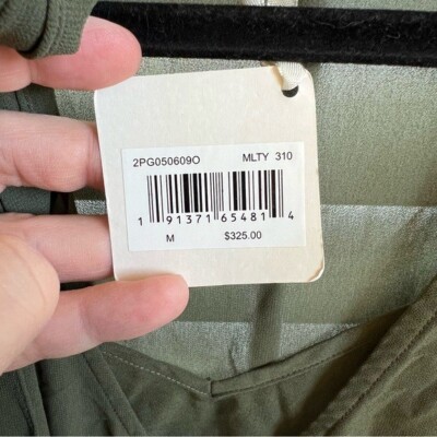 Haute Hippie NWT $325 Military Green Button Front Tie Neckline
