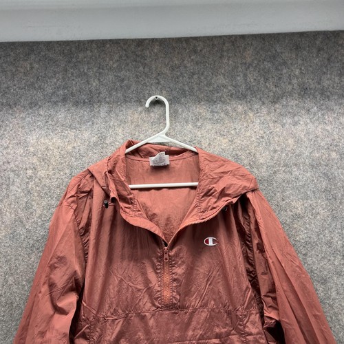 Champion Jacket Men Large Anorak Brown 1/4 Zip Hoodie Windbreaker Sweatshirt Vtg - Picture 2 of 13