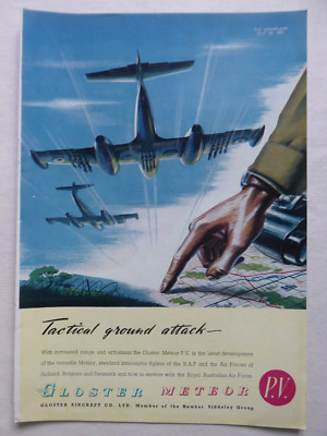 10/1951 PUB GLOSTER FLUGZEUG METEOR RAF INTERCEPTOR FIGHTER ORIGINAL ANZEIGE