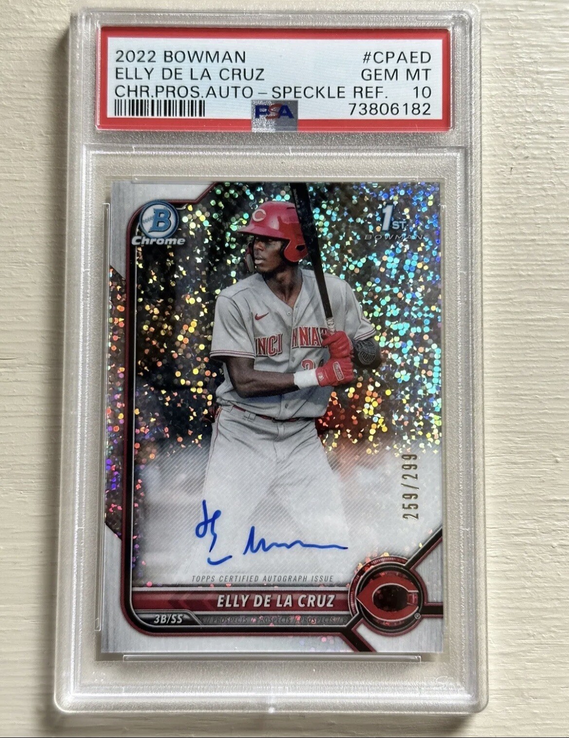 Elly De La Cruz 2022 1st Bowman Chrome Speckle Auto PSA 10 /299