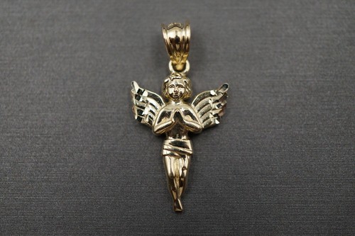 10K Solid Yellow Gold Diamond Cut Praying Angel Charm Pendant. 6 Sizes - Picture 2 of 48