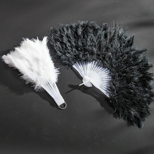 Feather Fans Hand Held Folding Plastic Dance Show Retro Vintage Look Party Decor - Picture 5 of 22