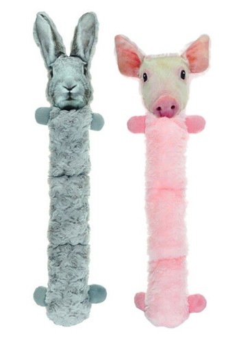 Tubular Squeaker Dog Toys 3 Stack 22" Long Plush Fur Fabric Choose Pig or Rabbit - Picture 10 of 10