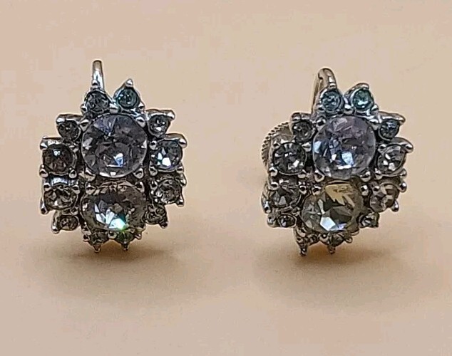 Vintage Bogoff Signed Clear Round Rhinestone Scre… - image 4