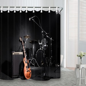 Guitar with Drum in Black Waterproof Fabric Shower Curtain Waterproof ...