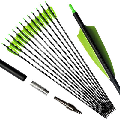 Archery 31-Inch Carbon Hunting Arrows, Turkey Feather Fletching with Replacea...