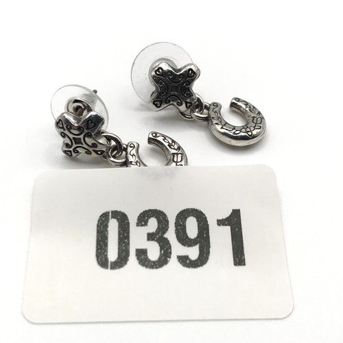 Brighton Earrings Drop Horseshoe Pierced Stud Vintage Western Look Silver Plate - Picture 10 of 10