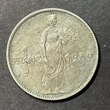 LUXEMBOURG 1 Franc 1939 XF Copper/Nickel. Grand Duchess Charlotte Foreign Coin 