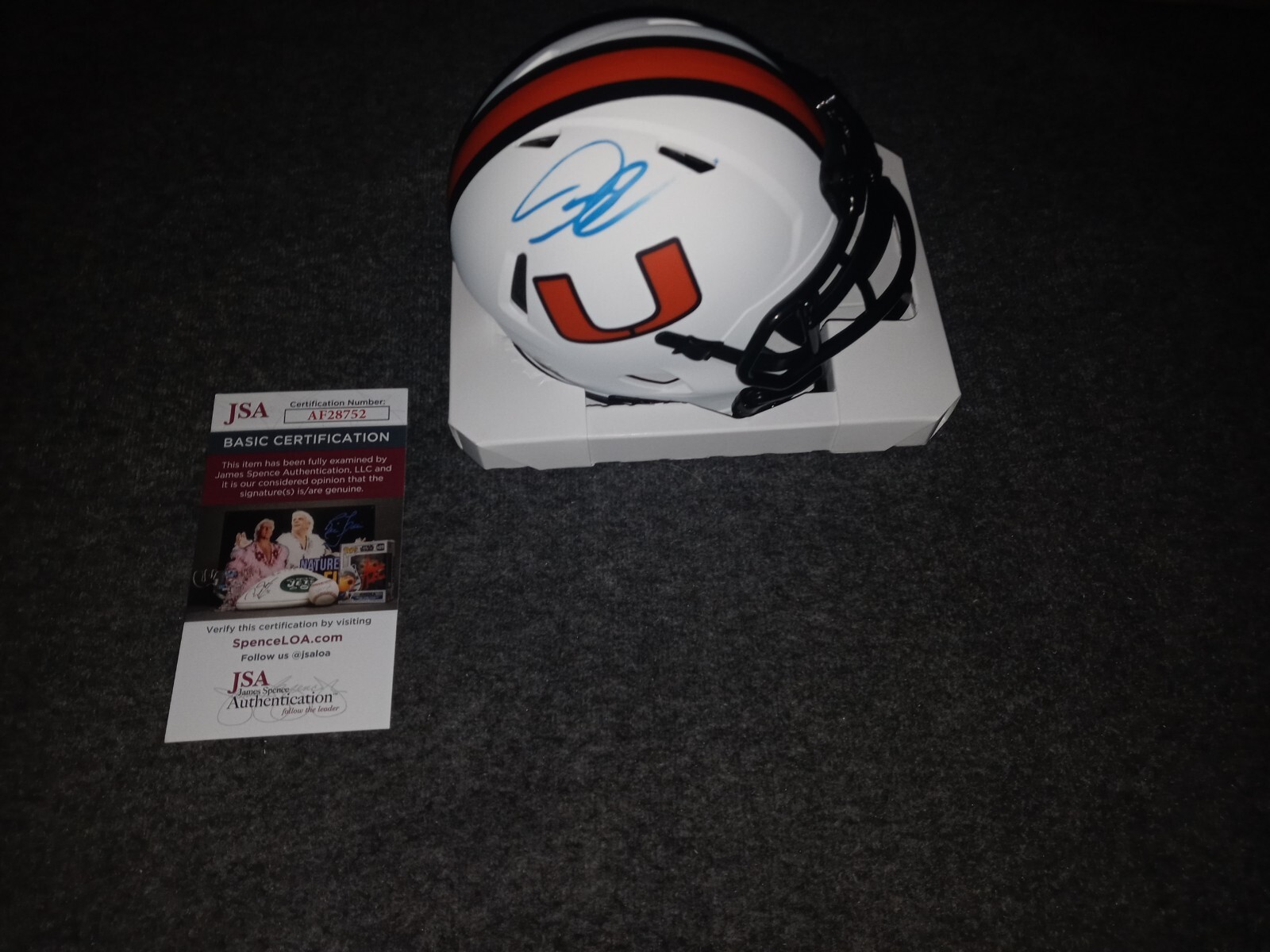 greg olsen Autographed Signed Miami Hurricanes Mini Helmet Jsa 