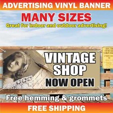 VINTAGE SHOP OPEN Advertising Banner Vinyl Mesh Sign ANTIQUE STORE COLLECTIBLES